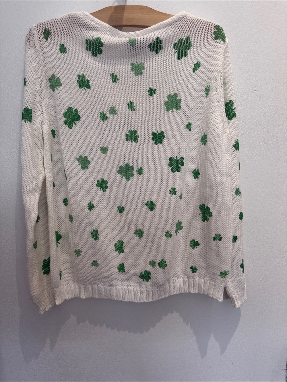 Wooden Ships White V-Neck Sweater with Green Shamrock Print - Picture 4 of 4